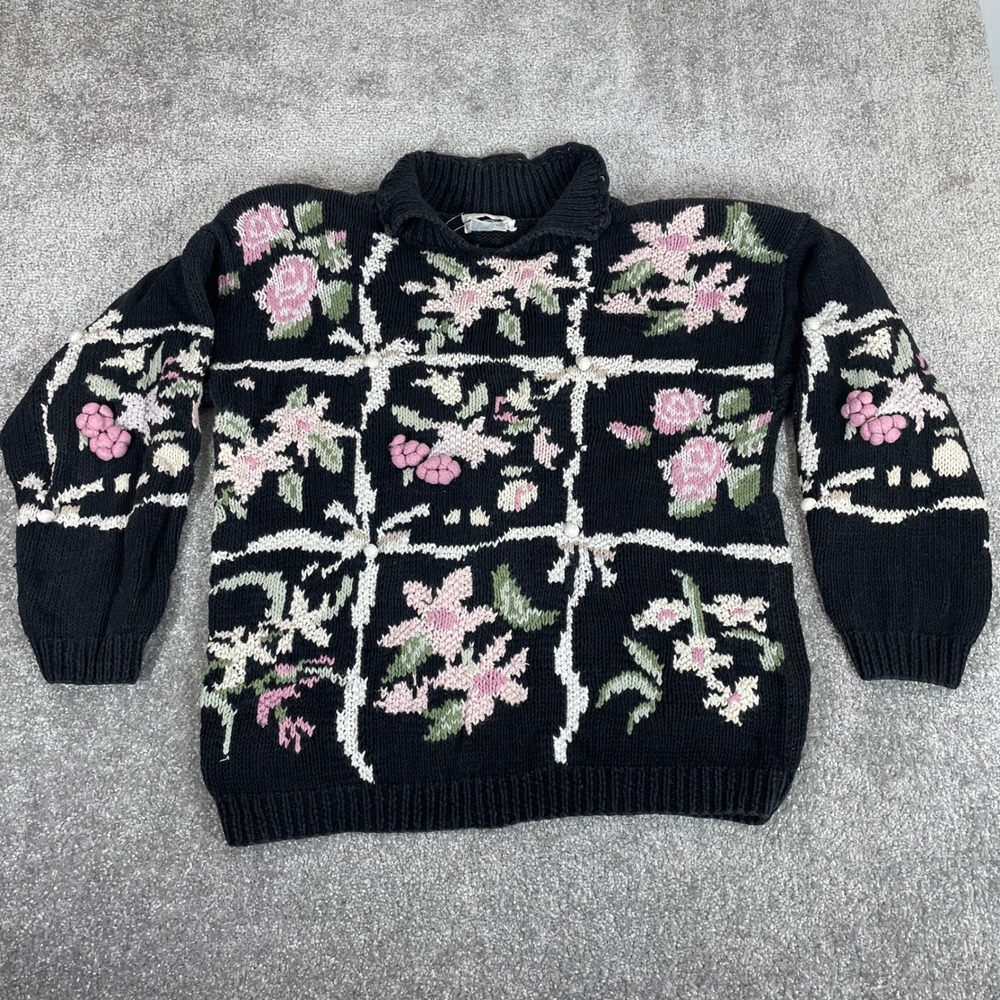 Jennifer Reed Sweater Womens Large Floral Chunky Knit Vintage Grandma - Picture 2 of 12